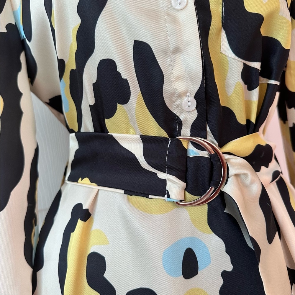 SHEIN ~ Stylish Collared Long Sleeve Belted Abstract Print Dress size S - Picture 5 of 8